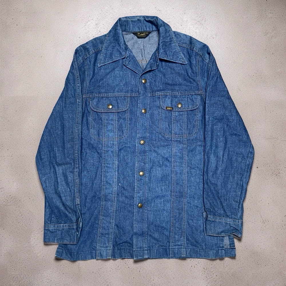 Vintage 70s Lee Denim Safari Shirt Jacket USA MADE Size M/L Snap Front Western